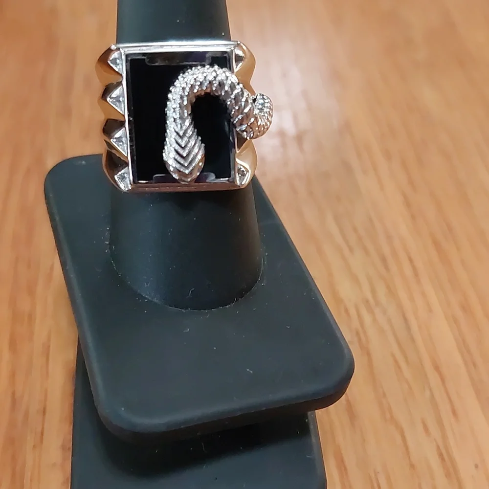 Sterling Silver Black Onyx Snake  Ring Sz 9